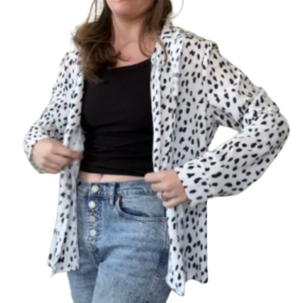 Ecowish Dalmatian Print Black White Long Sleeve Blouse Size X Large - Picture 12 of 13